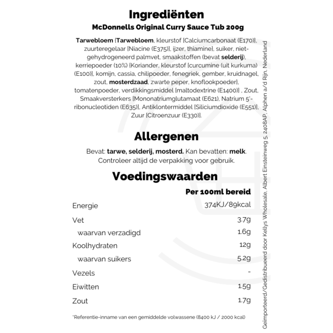 McDonnells Original Curry Sauce Tub 12x200g