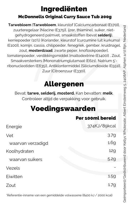 McDonnells Original Curry Sauce Tub 12x200g Kellys Wholesale