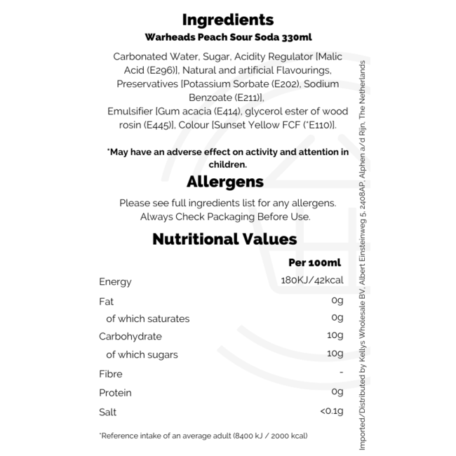 Warheads Peach Sour Soda 12x330ml