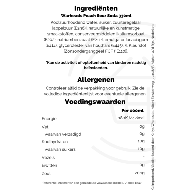 Warheads Peach Sour Soda 12x330ml