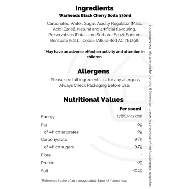 Warheads Black Cherry Sour Soda 12x330ml