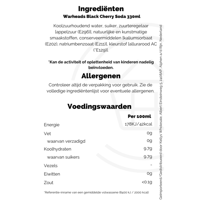 Warheads Black Cherry Sour Soda 12x330ml