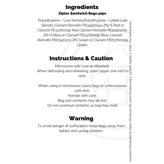 Ziploc Sandwich Bags 12x40pc