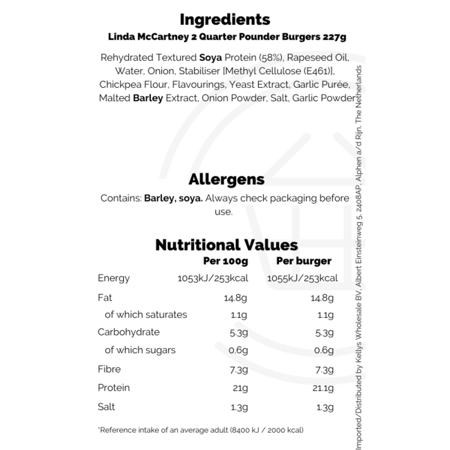Linda McCartney 2 Quarter Pounder Burgers 9x227g