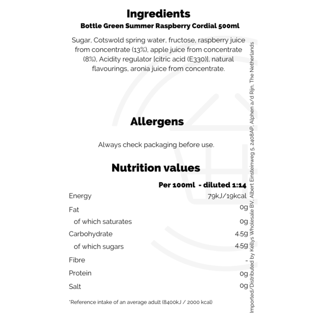 Bottle Green Summer Raspberry Cordial 6x500ml
