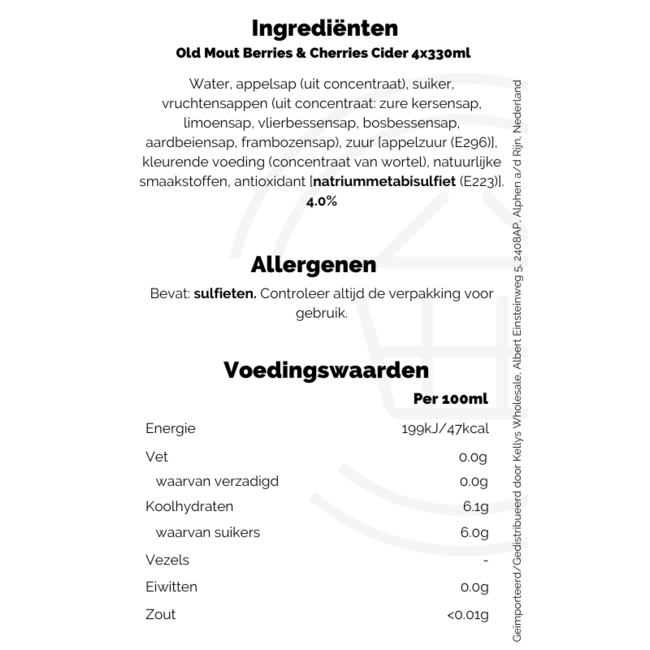 Old Mout Berries & Cherries 4pk ABV4% 6x4x330ml