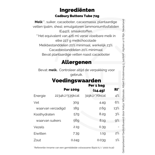 Cadbury Buttons Tube 15x72g