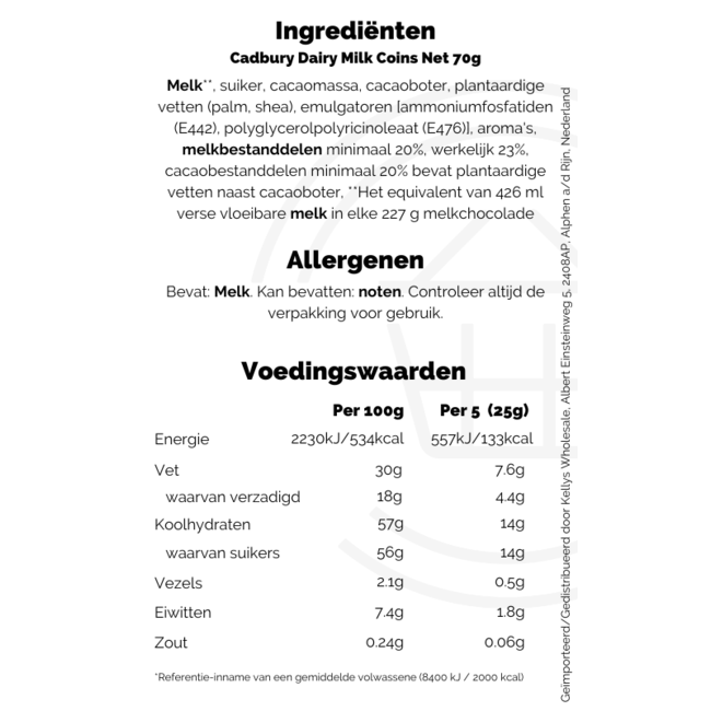 Cadbury Dairy Milk Coins Net 54x70g
