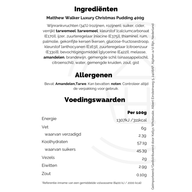 Matthew Walker Luxury Christmas Pudding 12x400g