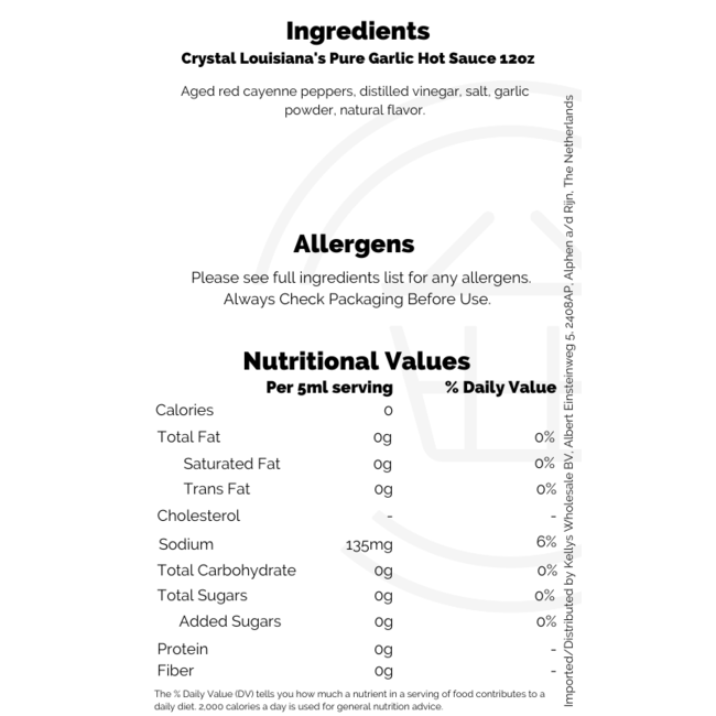 Crystal Louisiana's Pure Garlic Hot Sauce 12x340ml