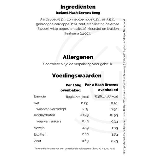 Iceland Hash Browns 16x800g