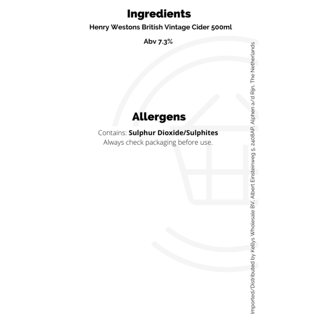 Henry Westons British Vintage Cider Abv 7.3% 8x500ml