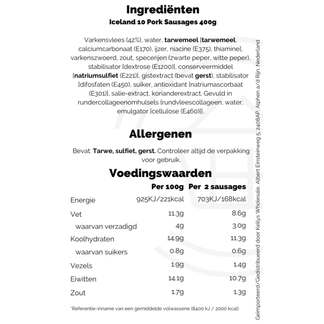 Iceland 10 Pork Sausages 24x400g