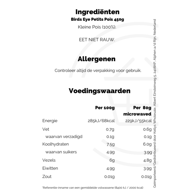 Birds Eye Petits Pois 24x450g