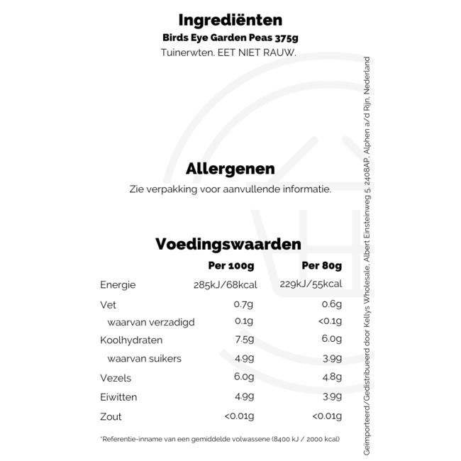 Birds Eye Garden Peas 24x375g