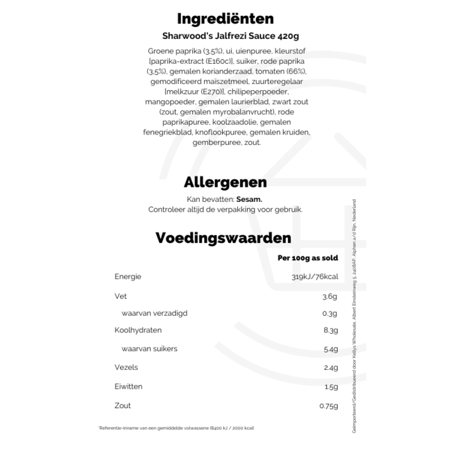 Sharwood's Jalfrezi Sauce 6x420g