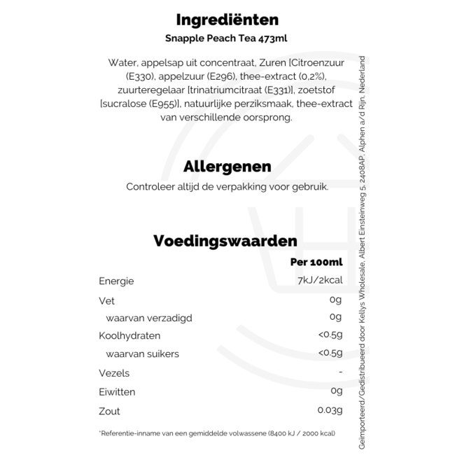 Snapple Peach Tea No Sugar 12x473ml