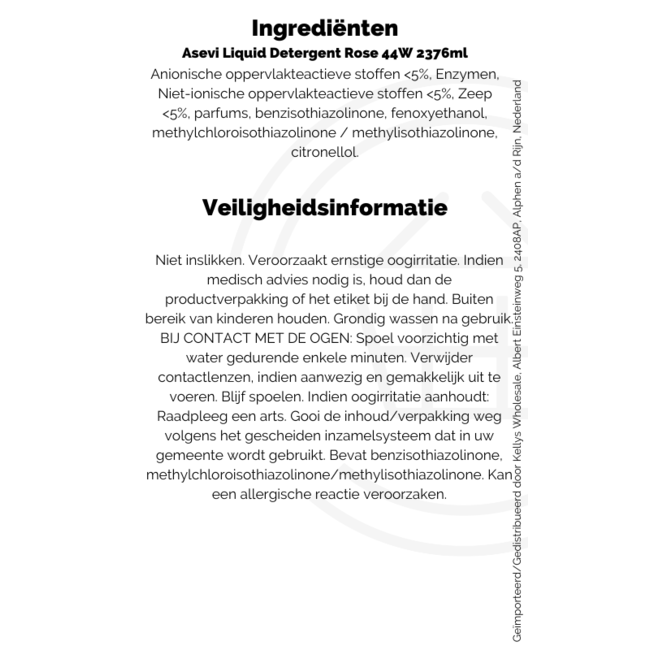 Asevi Liquid Detergent Rose 44W 5x2376ml