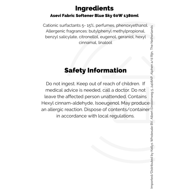 Asevi Fabric Softener Blue Sky 60W 10x1380ml
