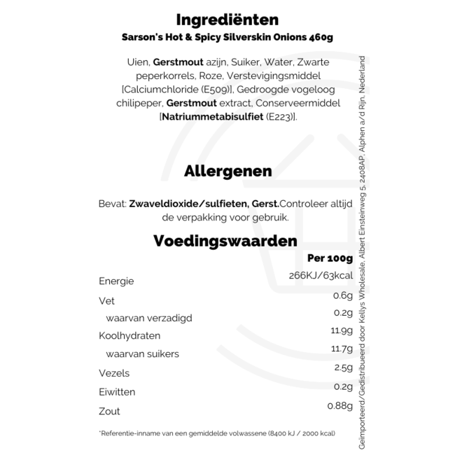 Sarson's Hot & Spicy Silverskin Onions 6x460g