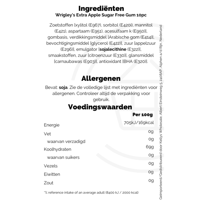 Wrigley Extra Apple Sugar Free Gum 30x10pc