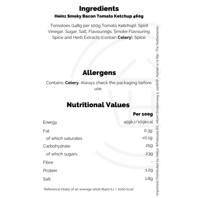 Heinz Smokey Bacon Tomato Ketchup 10x460g