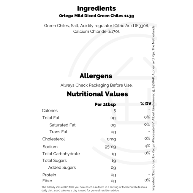 Ortega Mild Diced Green Chiles 12x113g