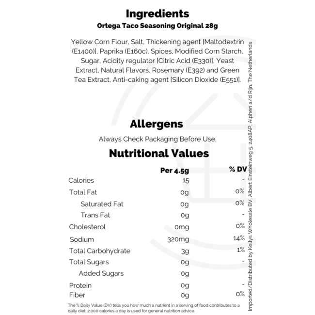 Ortega Taco Seasoning Original 12x28g