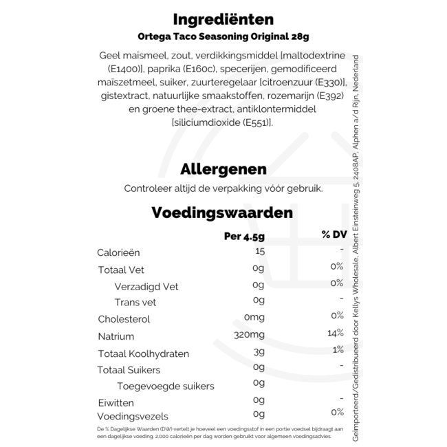 Ortega Taco Seasoning Original 12x28g