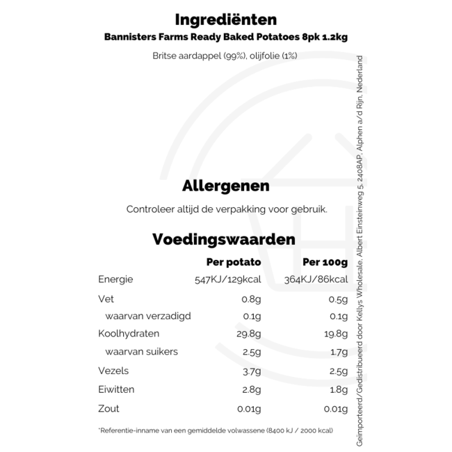 Bannisters Farms Ready Baked Potatoes 8pk, 10x1.2kg