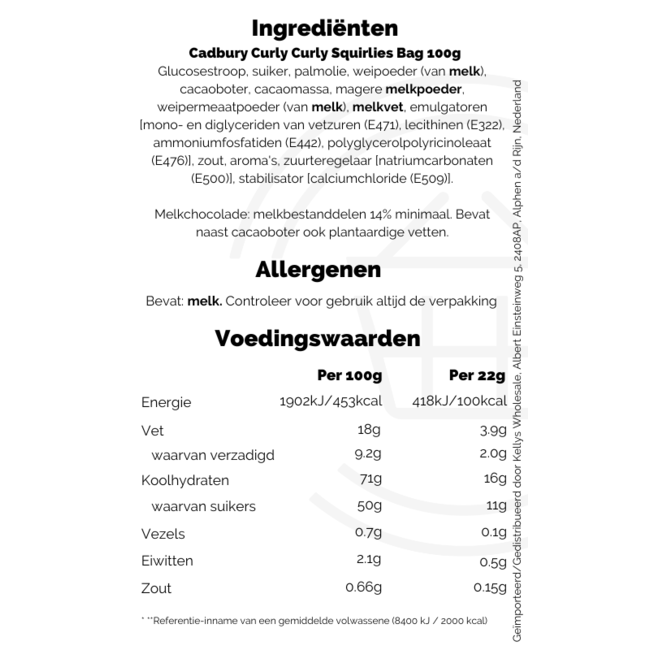 Cadbury Curly Curly Squirlies Bag 10x100g