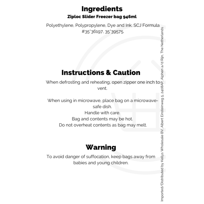 Ziploc Slider Freezer bag 12x15pc (946ml)