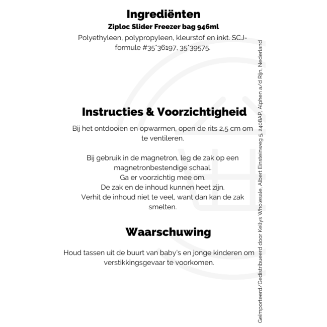 Ziploc Slider Freezer bag 12x15pc (946ml)