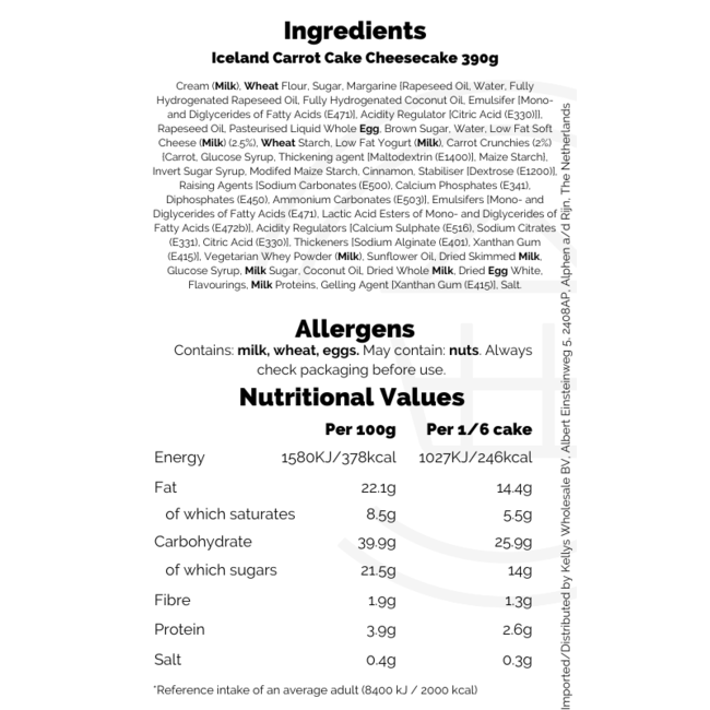 Iceland Carrot Cake Cheesecake 9x390g
