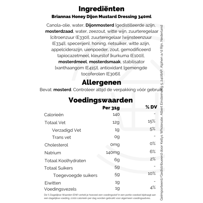Briannas Honey Dijon Mustard Dressing 6x340ml