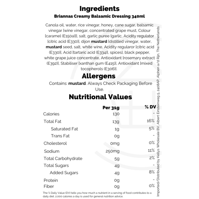 Briannas Creamy Balsamic Dressing 6x355ml