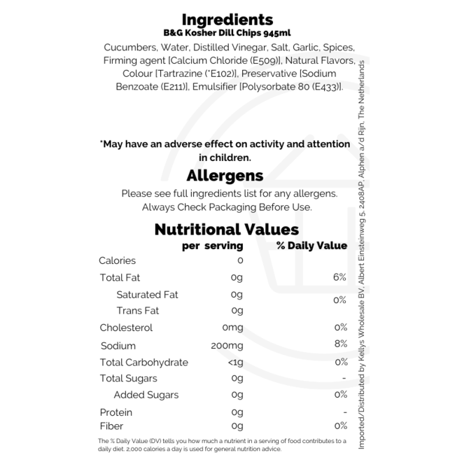 B&G Kosher Dill Chips 12x945ml