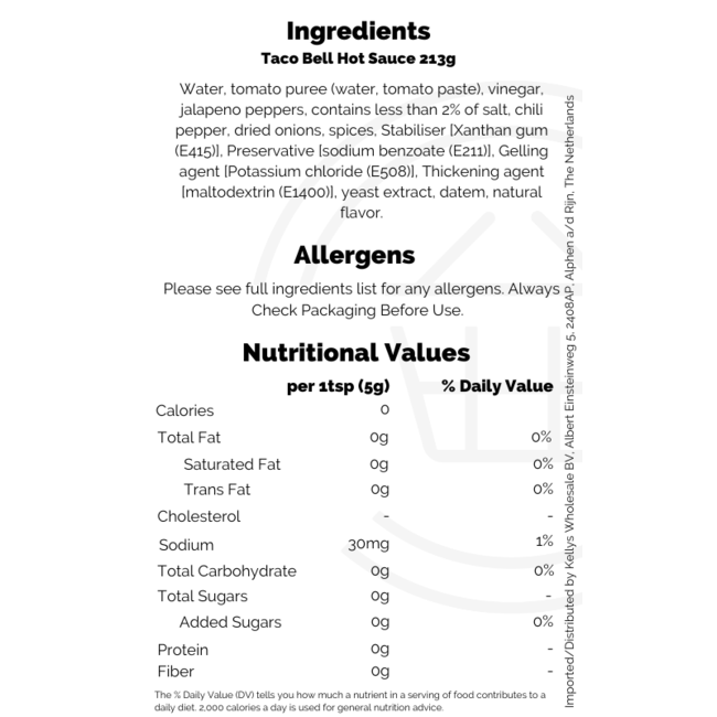 Taco Bell Hot Sauce 12x213g