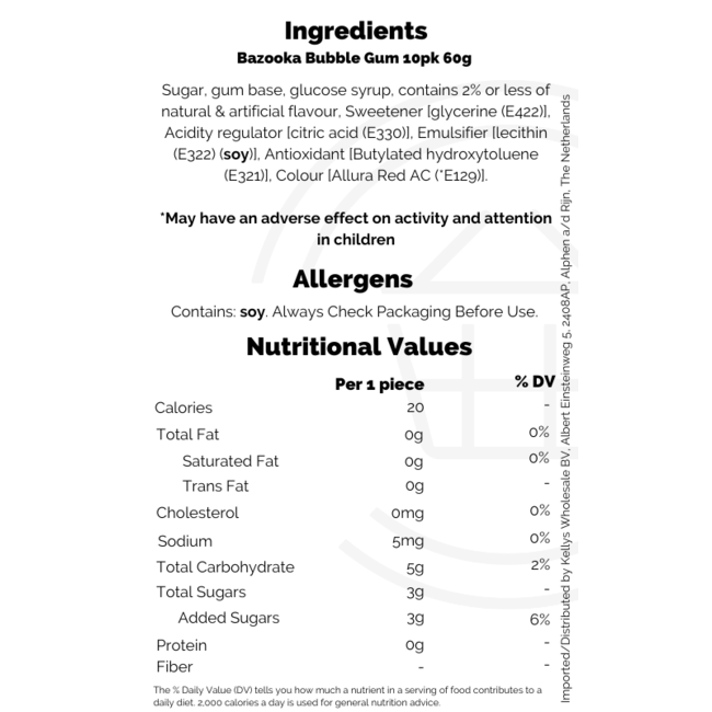 Bazooka Bubble Gum 10pk 12x60g