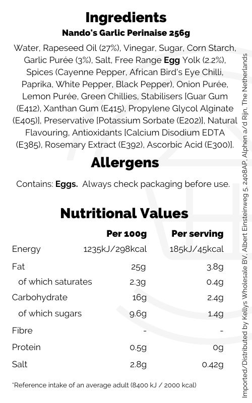 Nando's Garlic Perinaise 6x256g - Kellys Wholesale & Distribution