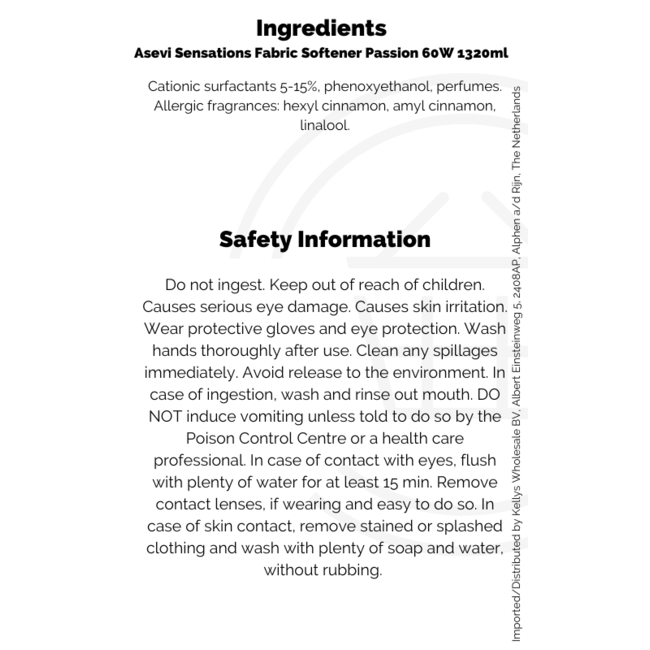 Asevi Sensations Fabric Softener Passion 60W 10x1320ml