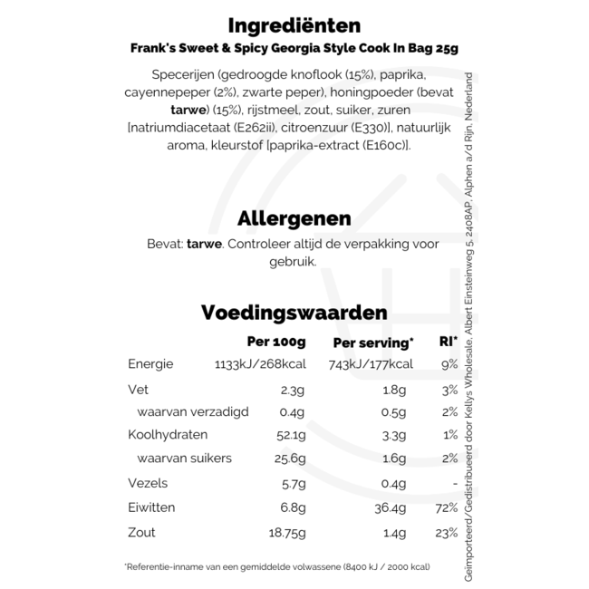 Frank's Sweet & Spicy Georgia Style Cook In Bag 7x25g