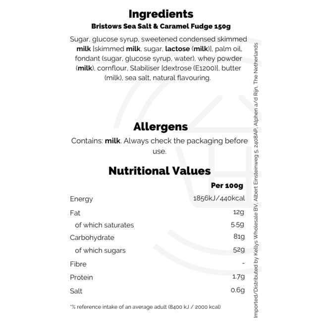 Bristows Sea Salt & Caramel Fudge 15x150g