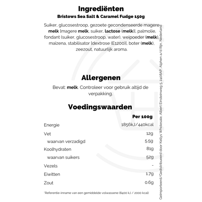 Bristows Sea Salt & Caramel Fudge 15x150g