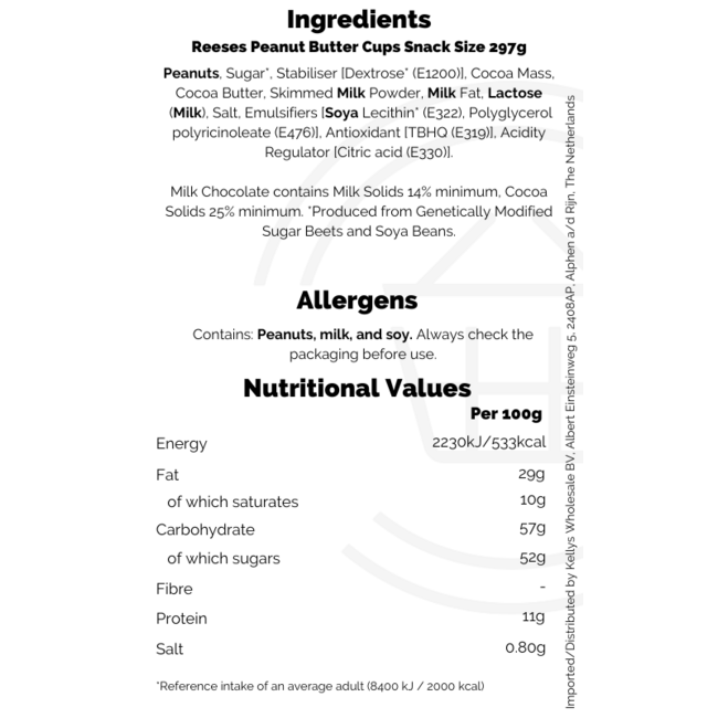 Reeses Peanut Butter Cups Snack Size 8x297g