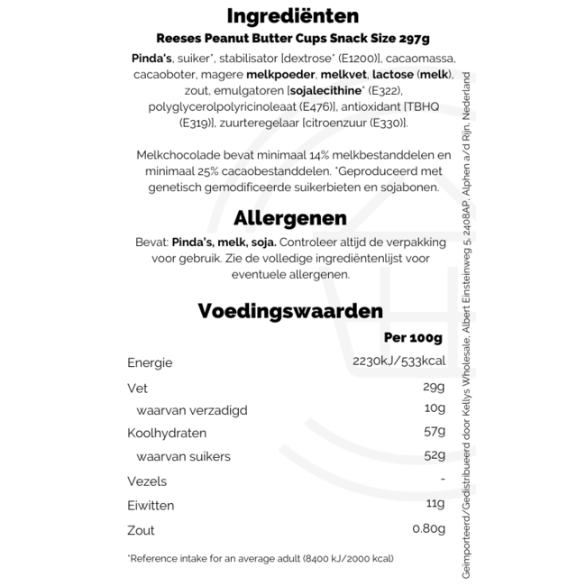 Reeses Peanut Butter Cups Snack Size 8x297g