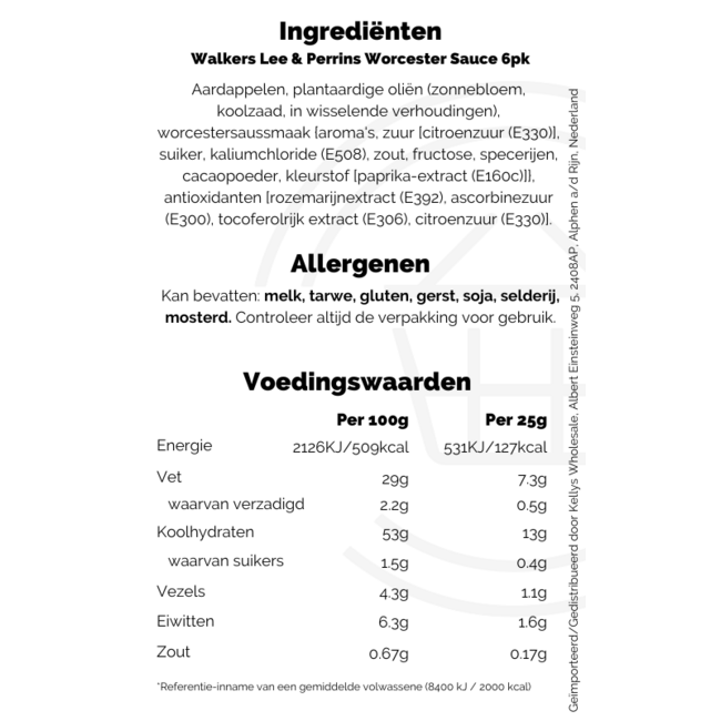 Walkers Lee & Perrins Worcester Sauce 18x6pk