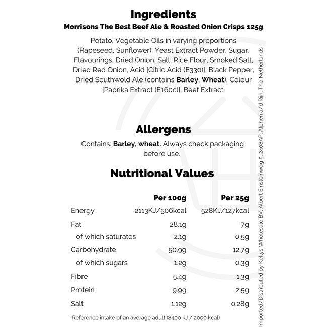 Morrisons The Best Beef Ale & Roasted Onion Crisps 12x125g