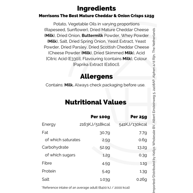 Morrisons The Best Mature Cheddar & Onion Crisps 12x125g