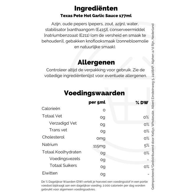 Texas Pete Hot Garlic Sauce 12x177ml